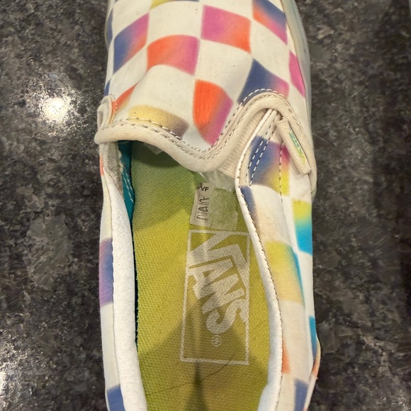 Vans Girls 4.5 Slip-On Checkerboard Rainbow Pastel Canvas Sneakers - Picture 6 of 7